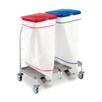 Carroça para roupa suja com tampa e pedal: Equipado com dois sacos de 70 litros